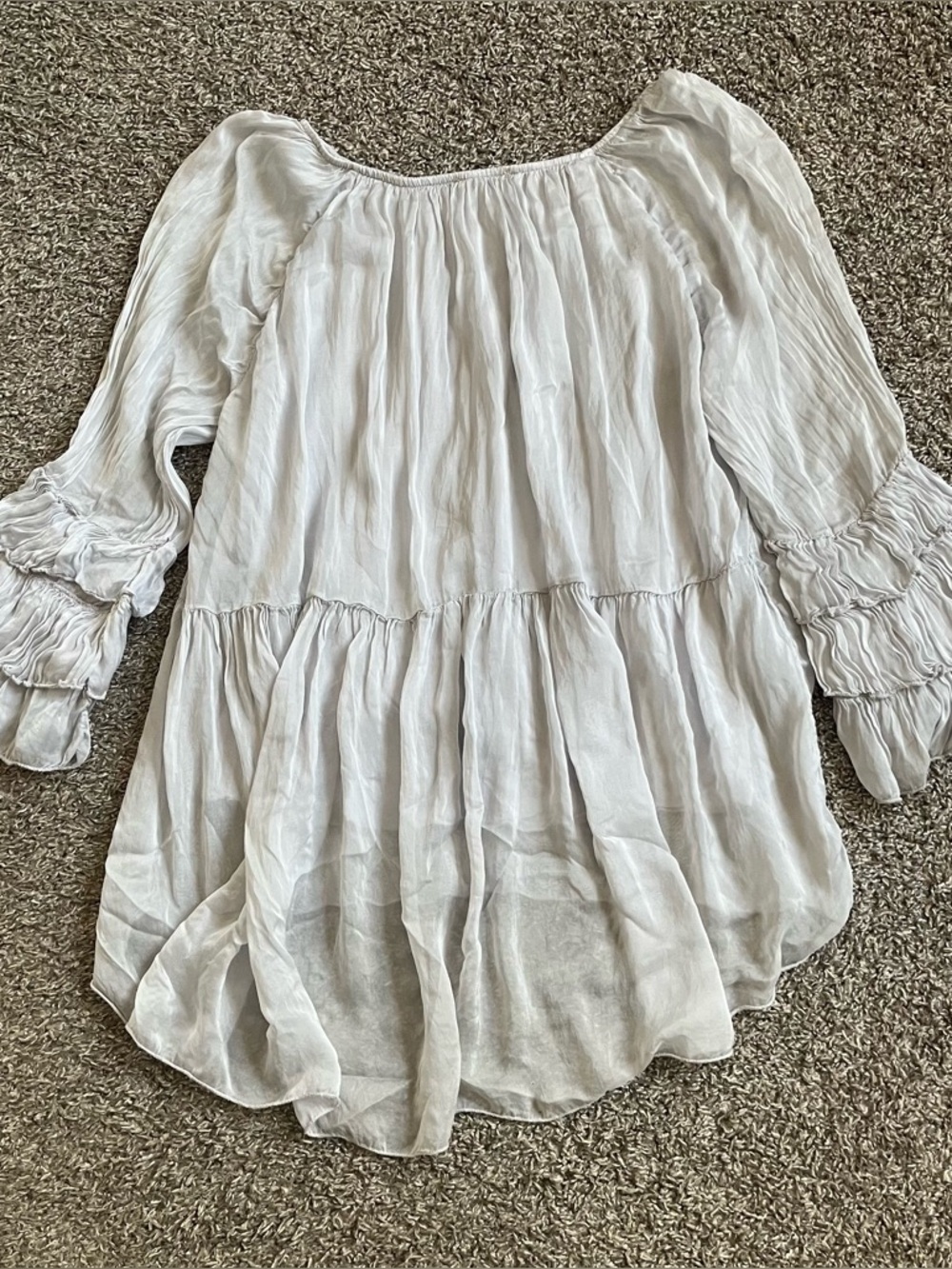 Tempo Paris Silk Blouse Tunic Ruffle 3/4 Sleeves Romantic Peasant Medium Italy - Picture 7 of 8
